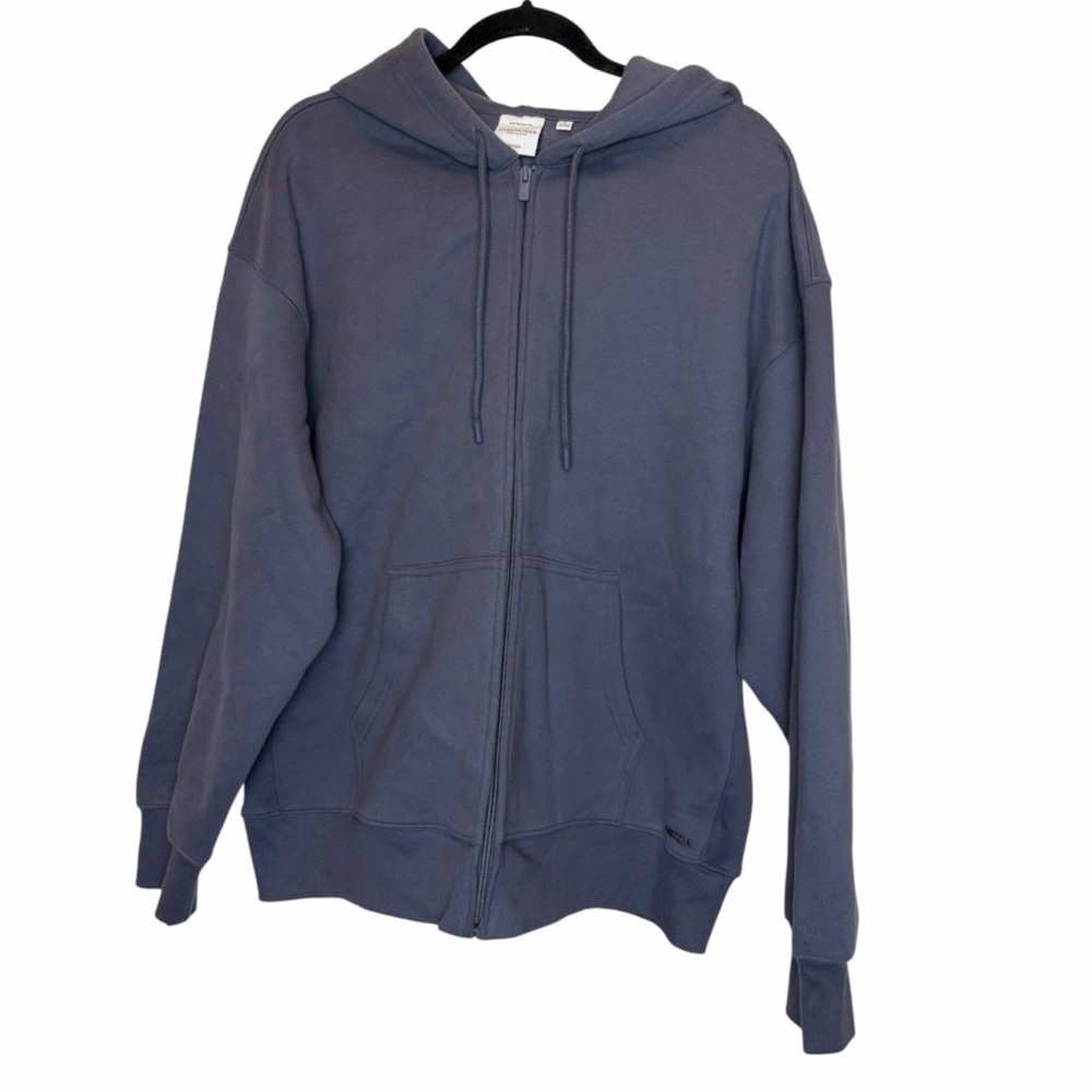 Aritzia Sweatfleece Cozy Fleece Boyfriend Zip Hoodie Blue Grey Large